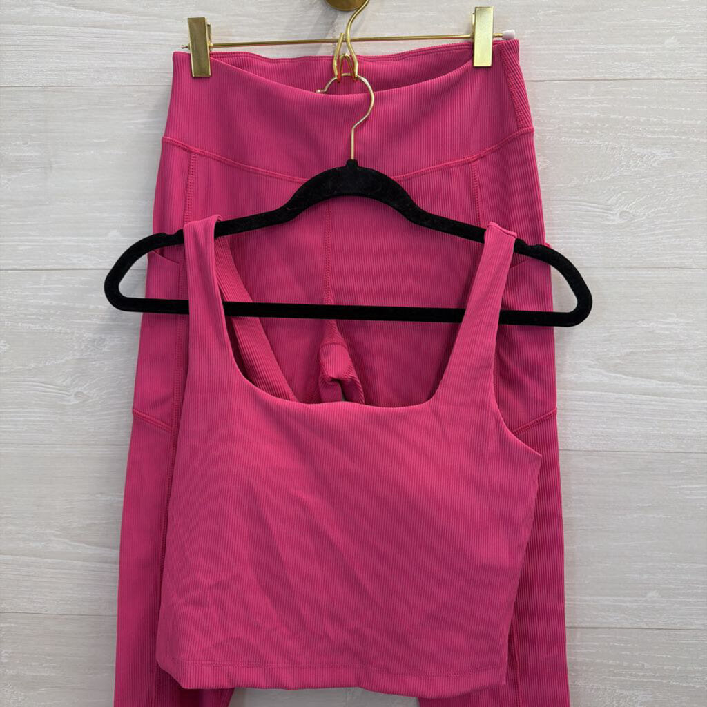 Pink Ribbed Athletic Tank/ Leggings Set Medium