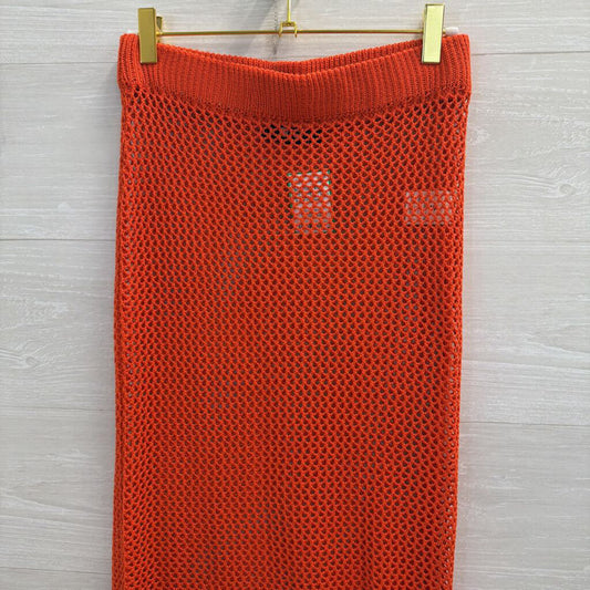EGO Oragne Open Knit Sheer Maxi Skirt Small