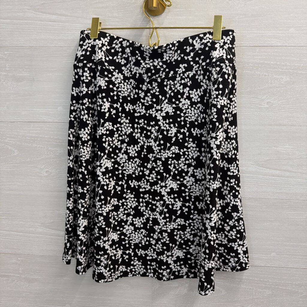 Talbots Black/ White Floral Print Midi Skirt Small