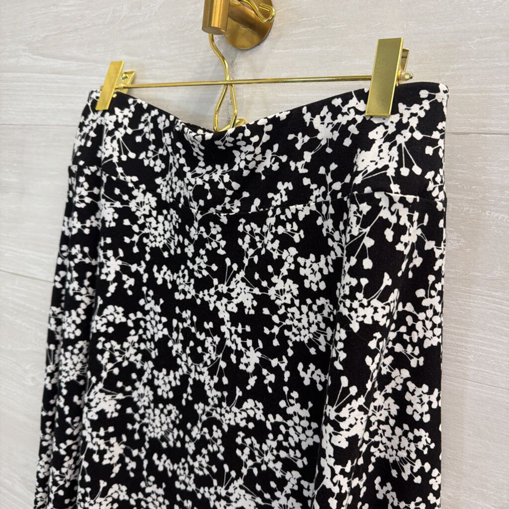 Talbots Black/ White Floral Print Midi Skirt Small
