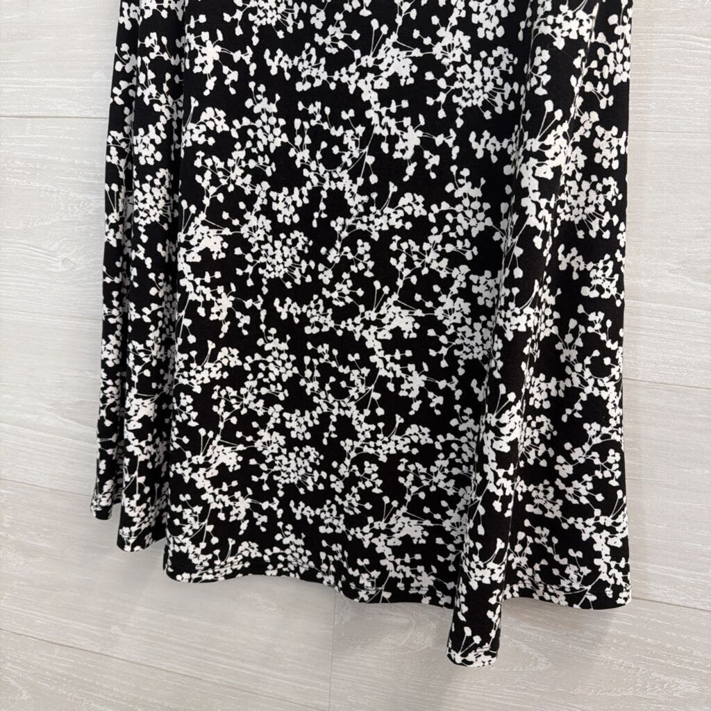 Talbots Black/ White Floral Print Midi Skirt Small