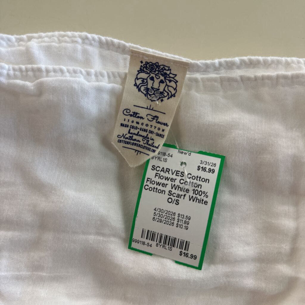 Cotton Flower White 100% Cotton Scarf