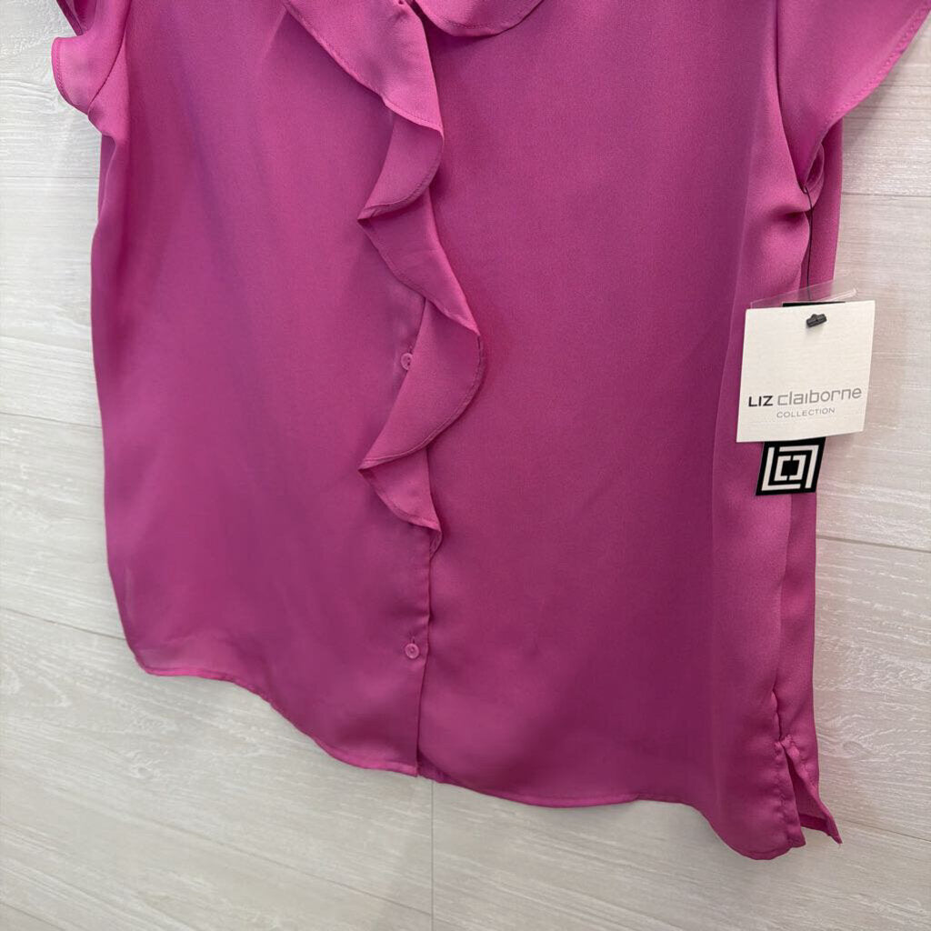 Liz Claiborne Pink Ruffle Detail Short Sleeve Top Large