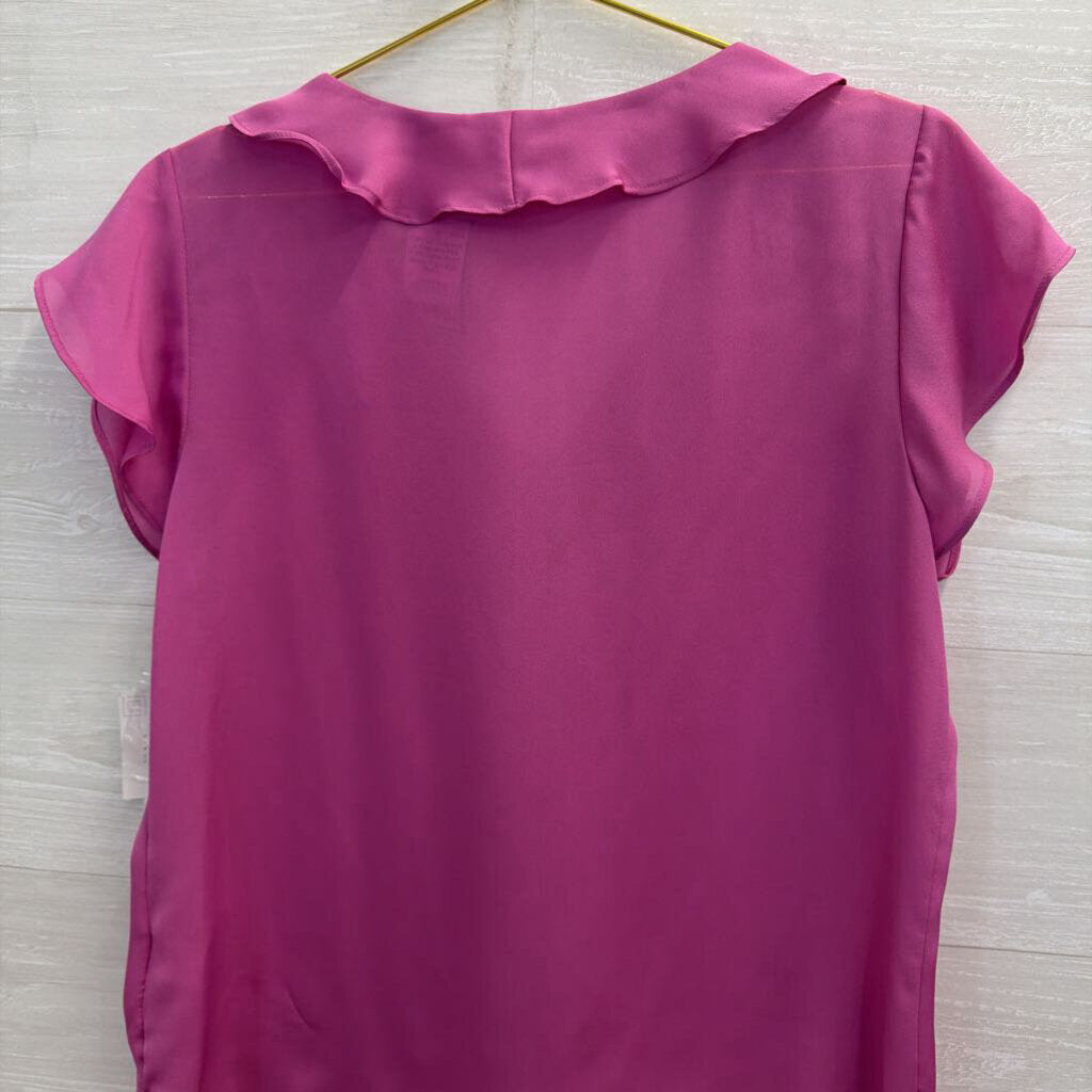 Liz Claiborne Pink Ruffle Detail Short Sleeve Top Large