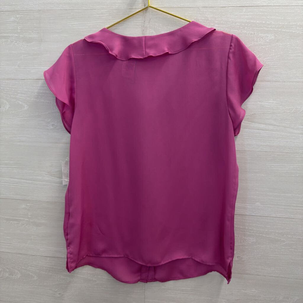 Liz Claiborne Pink Ruffle Detail Short Sleeve Top Large