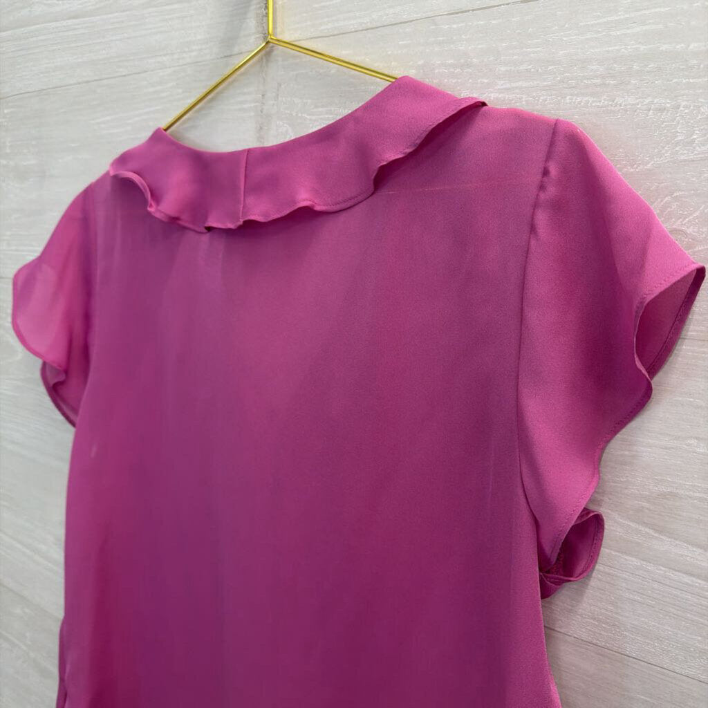 Liz Claiborne Pink Ruffle Detail Short Sleeve Top Large