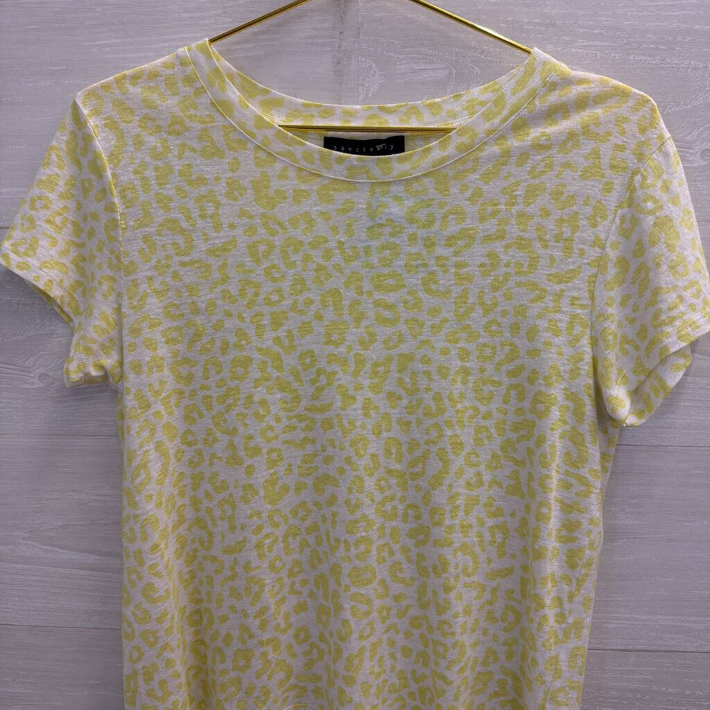 Sanctuary White/ Green Leopard Print Short Sleeve Top Extra Small