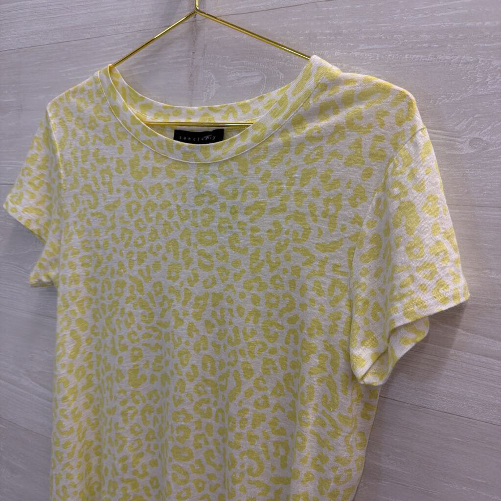 Sanctuary White/ Green Leopard Print Short Sleeve Top Extra Small