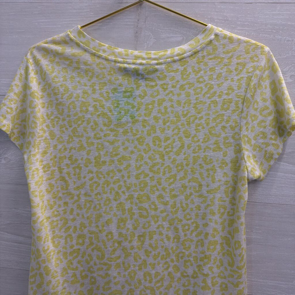 Sanctuary White/ Green Leopard Print Short Sleeve Top Extra Small