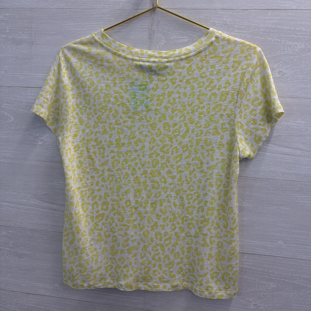 Sanctuary White/ Green Leopard Print Short Sleeve Top Extra Small