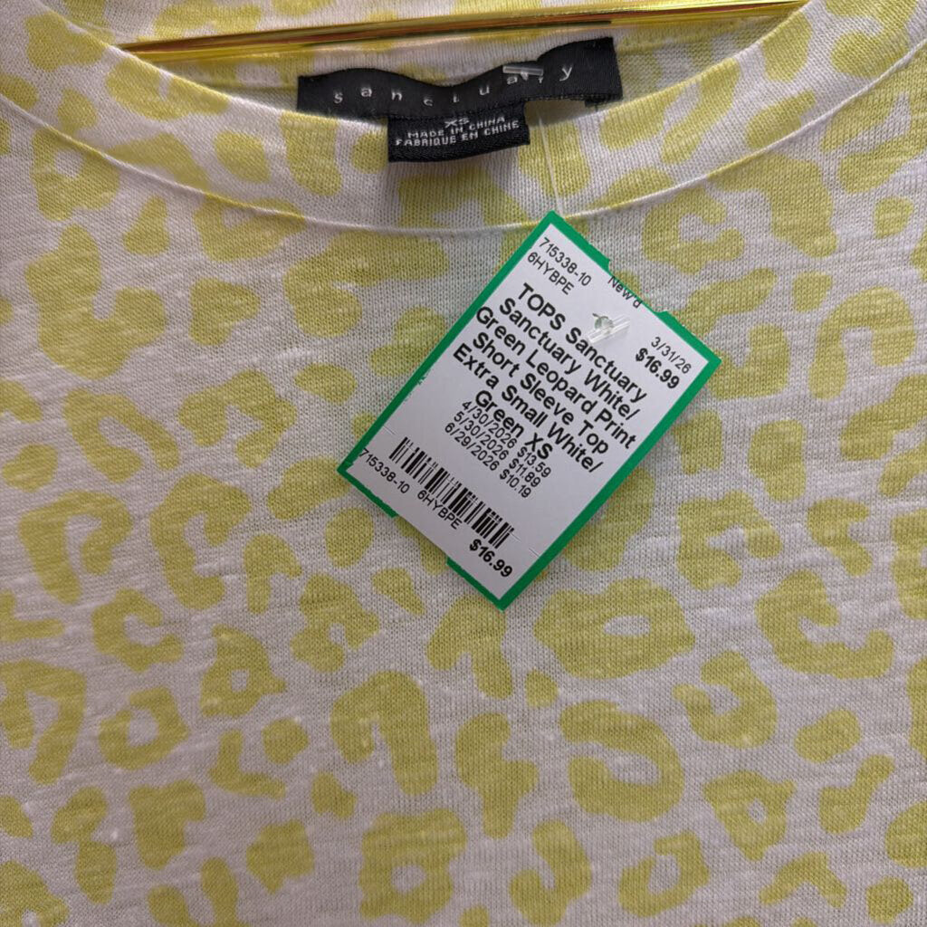 Sanctuary White/ Green Leopard Print Short Sleeve Top Extra Small