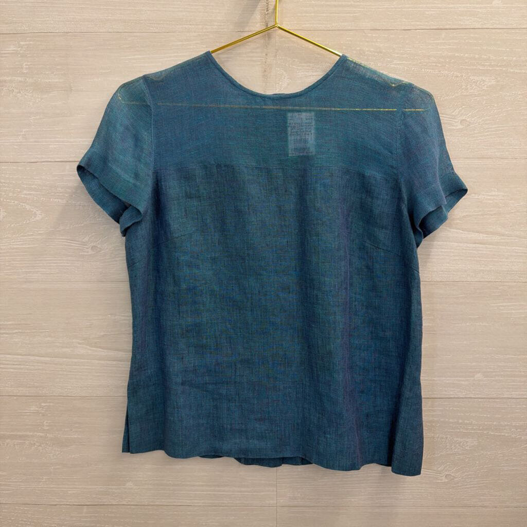 Maggy London Blue 100% Linen Short Sleeve Top Maxi Skirt Set 4