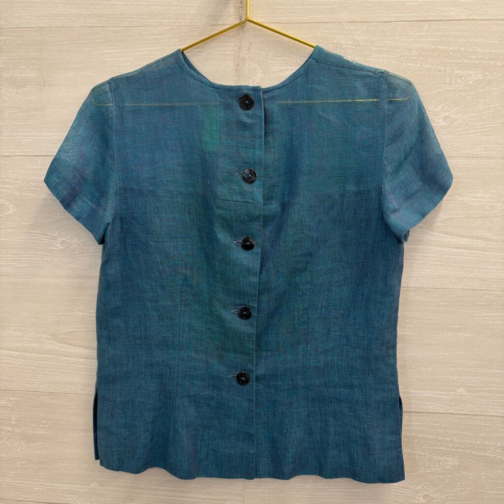 Maggy London Blue 100% Linen Short Sleeve Top Maxi Skirt Set 4