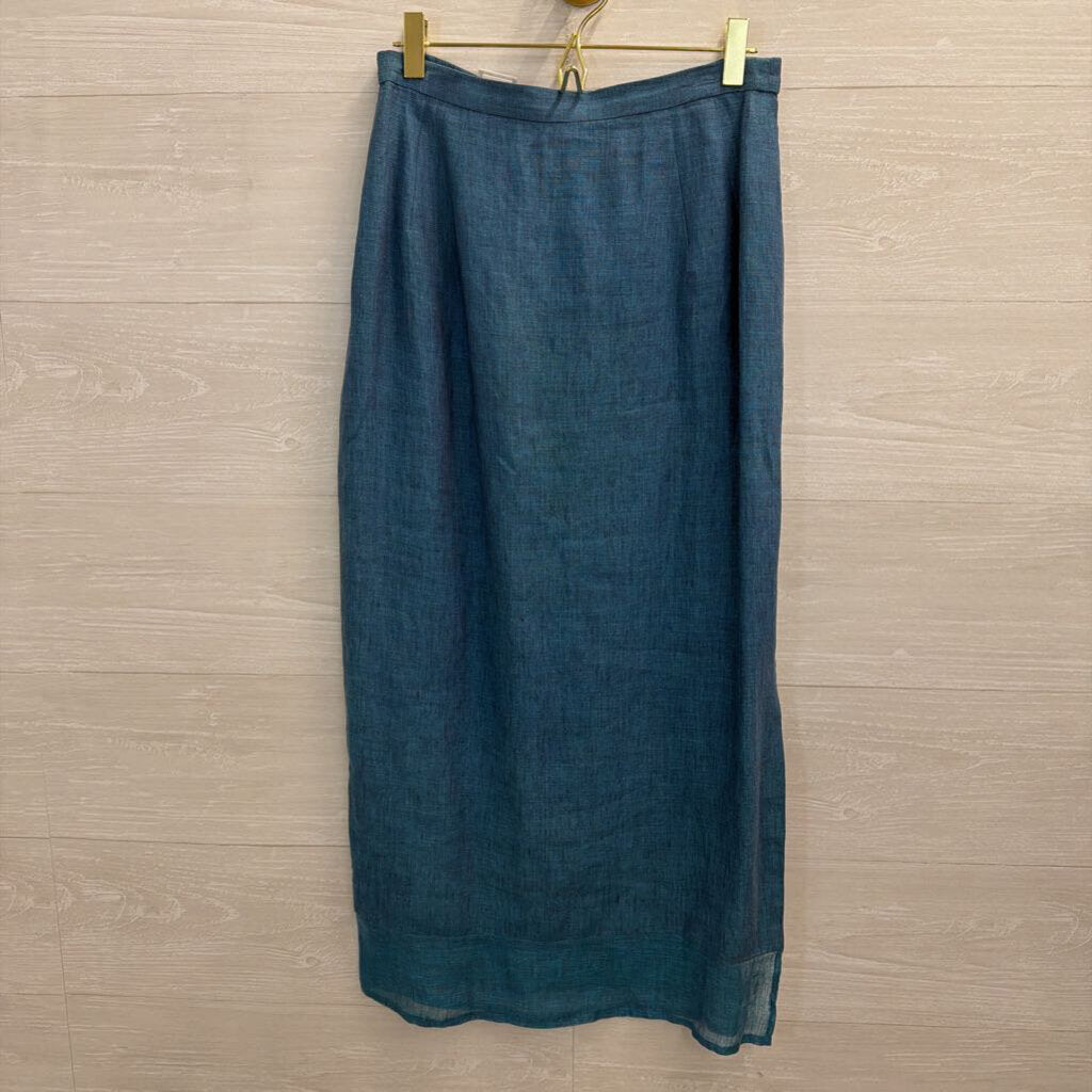 Maggy London Blue 100% Linen Short Sleeve Top Maxi Skirt Set 4