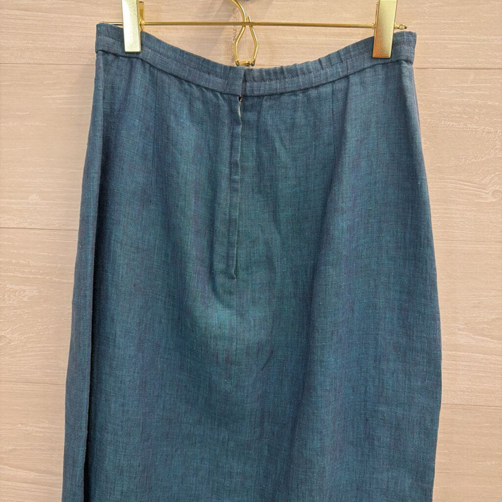 Maggy London Blue 100% Linen Short Sleeve Top Maxi Skirt Set 4