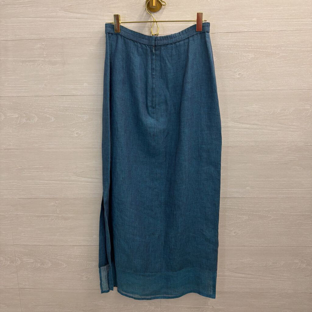 Maggy London Blue 100% Linen Short Sleeve Top Maxi Skirt Set 4