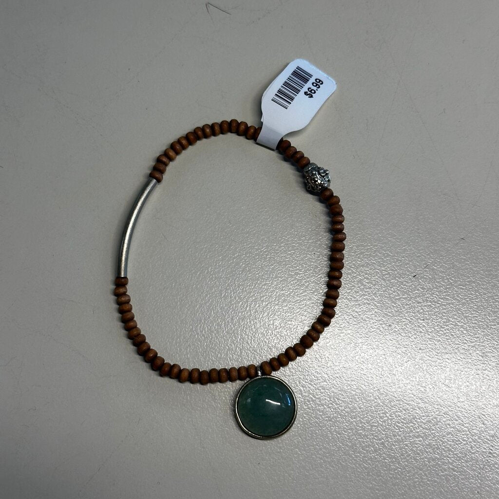 Stretchy Brown Beaded Green Stone Bracelet