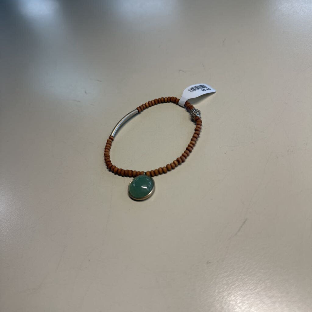 Stretchy Brown Beaded Green Stone Bracelet