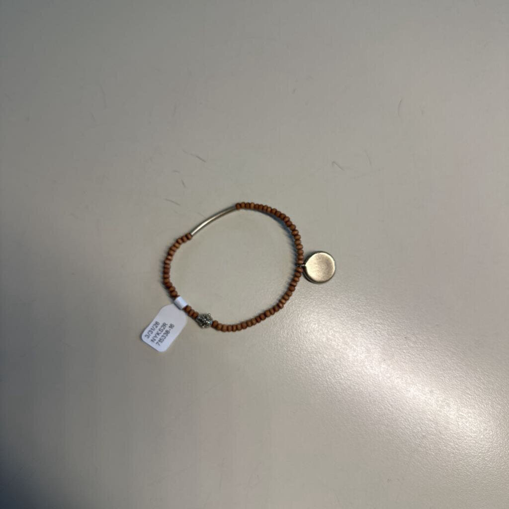 Stretchy Brown Beaded Green Stone Bracelet