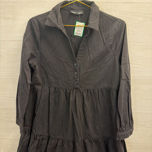 En Saison Black Long Sleeve Half Button Front Dress Medium