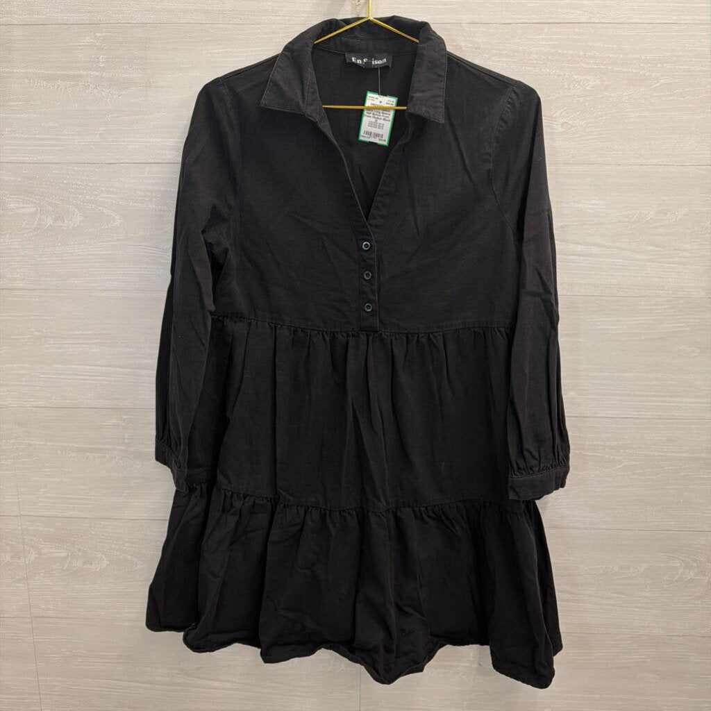 En Saison Black Long Sleeve Half Button Front Dress Medium