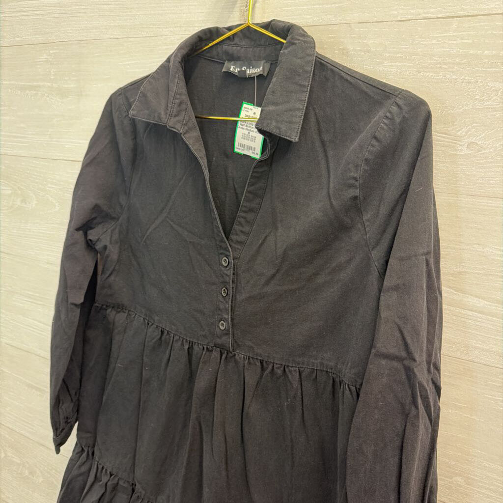 En Saison Black Long Sleeve Half Button Front Dress Medium