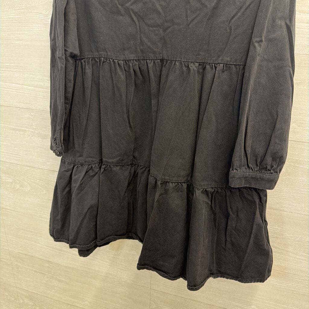 En Saison Black Long Sleeve Half Button Front Dress Medium
