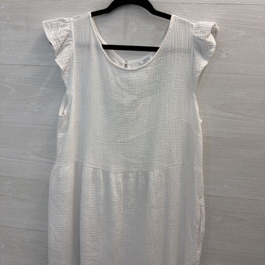 Kaktus White Textured 100% Cotton Short Ruffle Sleeve Maxi Dress Large