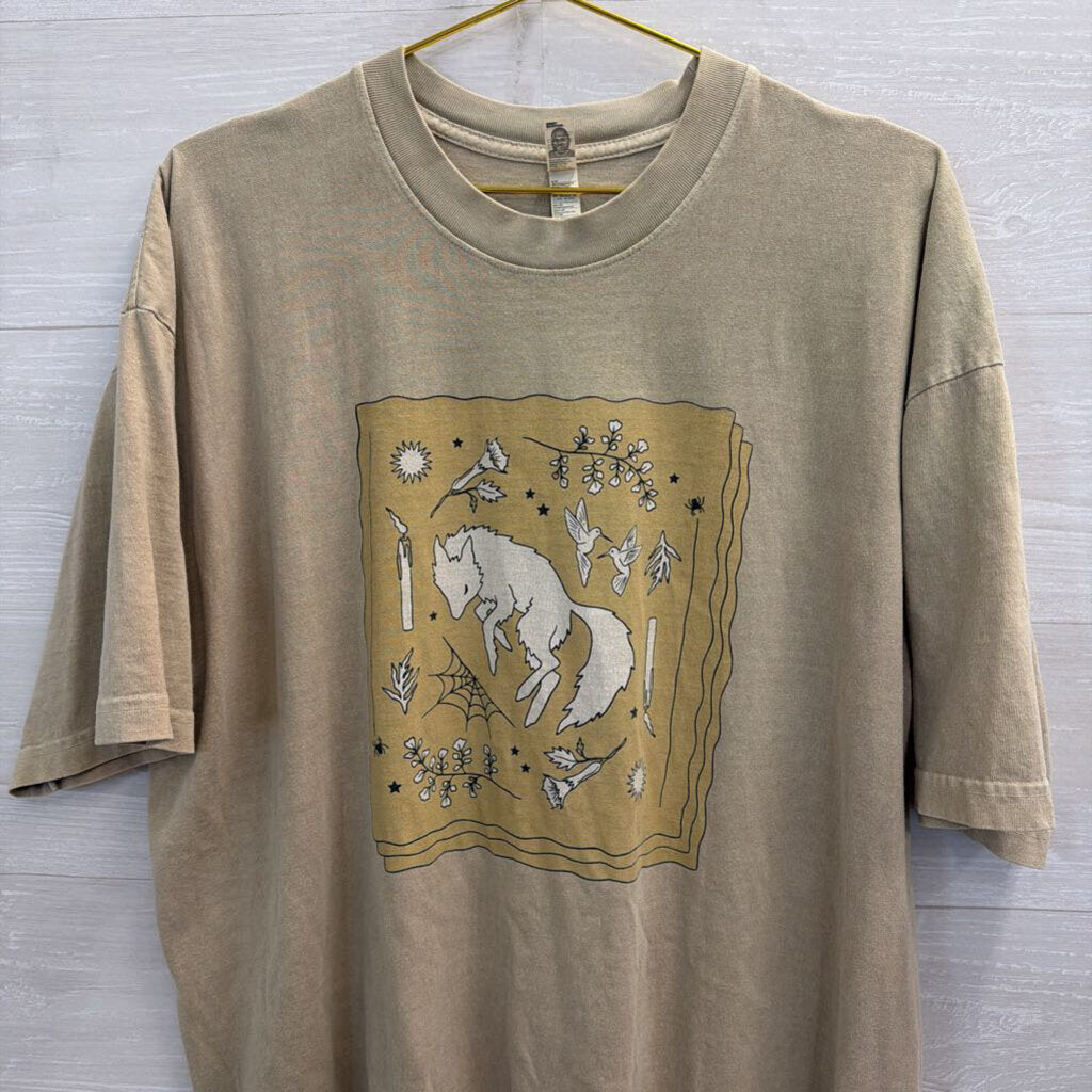 Los Angeles Apparel Brown Fox Whimsical Short Sleeve Graphic Tee Extra Large
