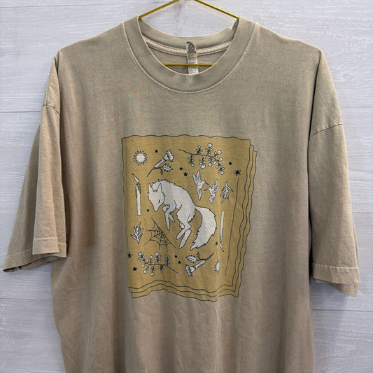 Los Angeles Apparel Brown Fox Whimsical Short Sleeve Graphic Tee Extra Large