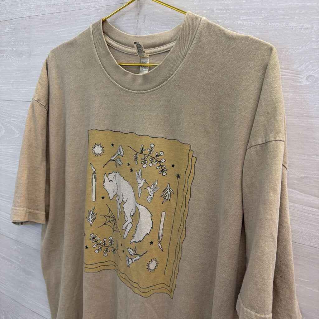 Los Angeles Apparel Brown Fox Whimsical Short Sleeve Graphic Tee Extra Large