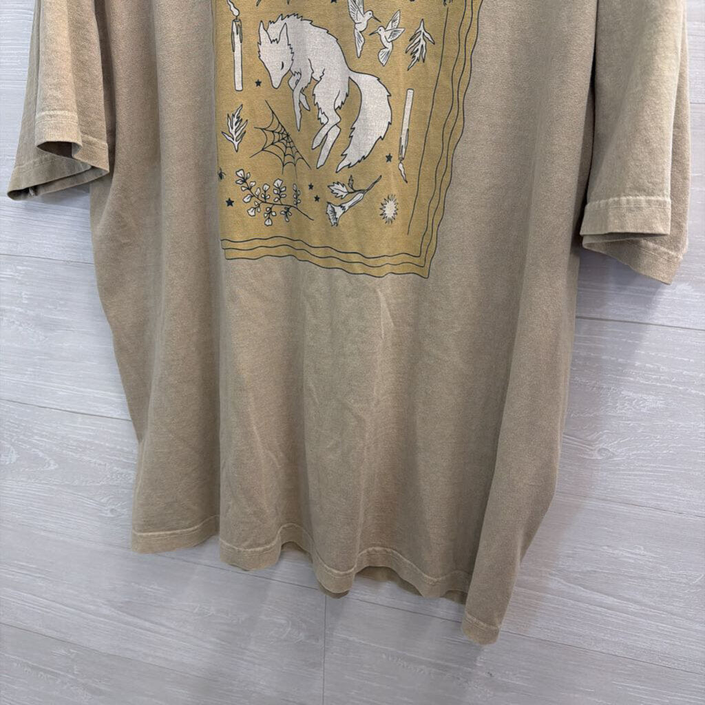 Los Angeles Apparel Brown Fox Whimsical Short Sleeve Graphic Tee Extra Large