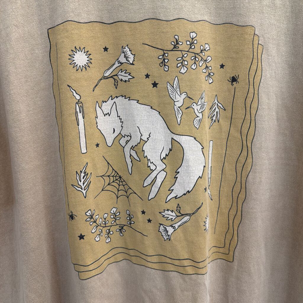 Los Angeles Apparel Brown Fox Whimsical Short Sleeve Graphic Tee Extra Large