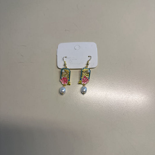 Gold Toned Flower Drop Earrings