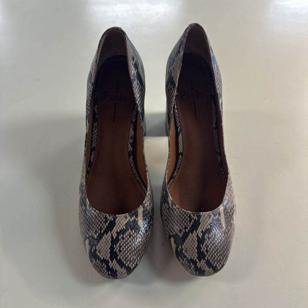 Linea Paolo Black/ Beige Snakeskin Block Heels 8
