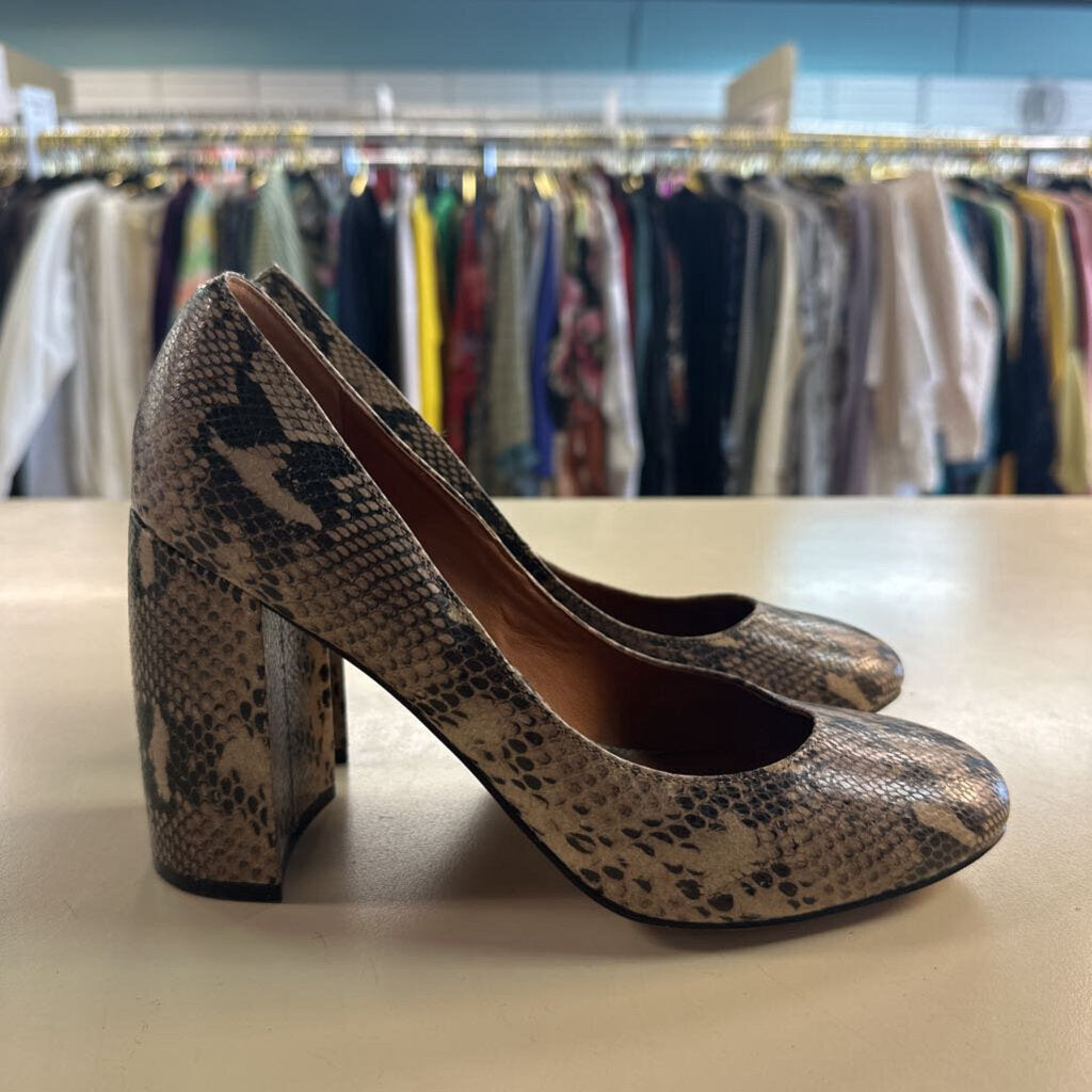 Linea Paolo Black/ Beige Snakeskin Block Heels 8