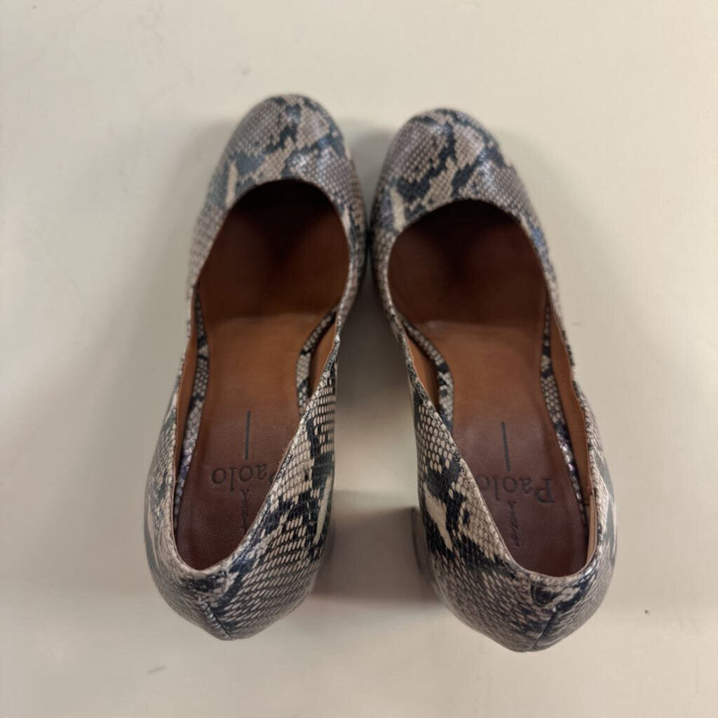 Linea Paolo Black/ Beige Snakeskin Block Heels 8