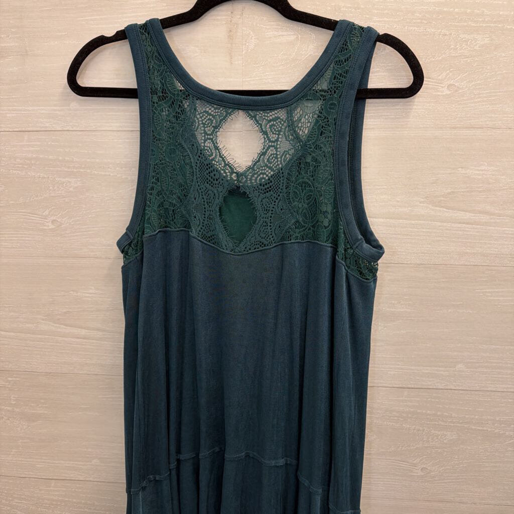 Free People Jade Green Dotted Lace Make It Count Swing Dress Large