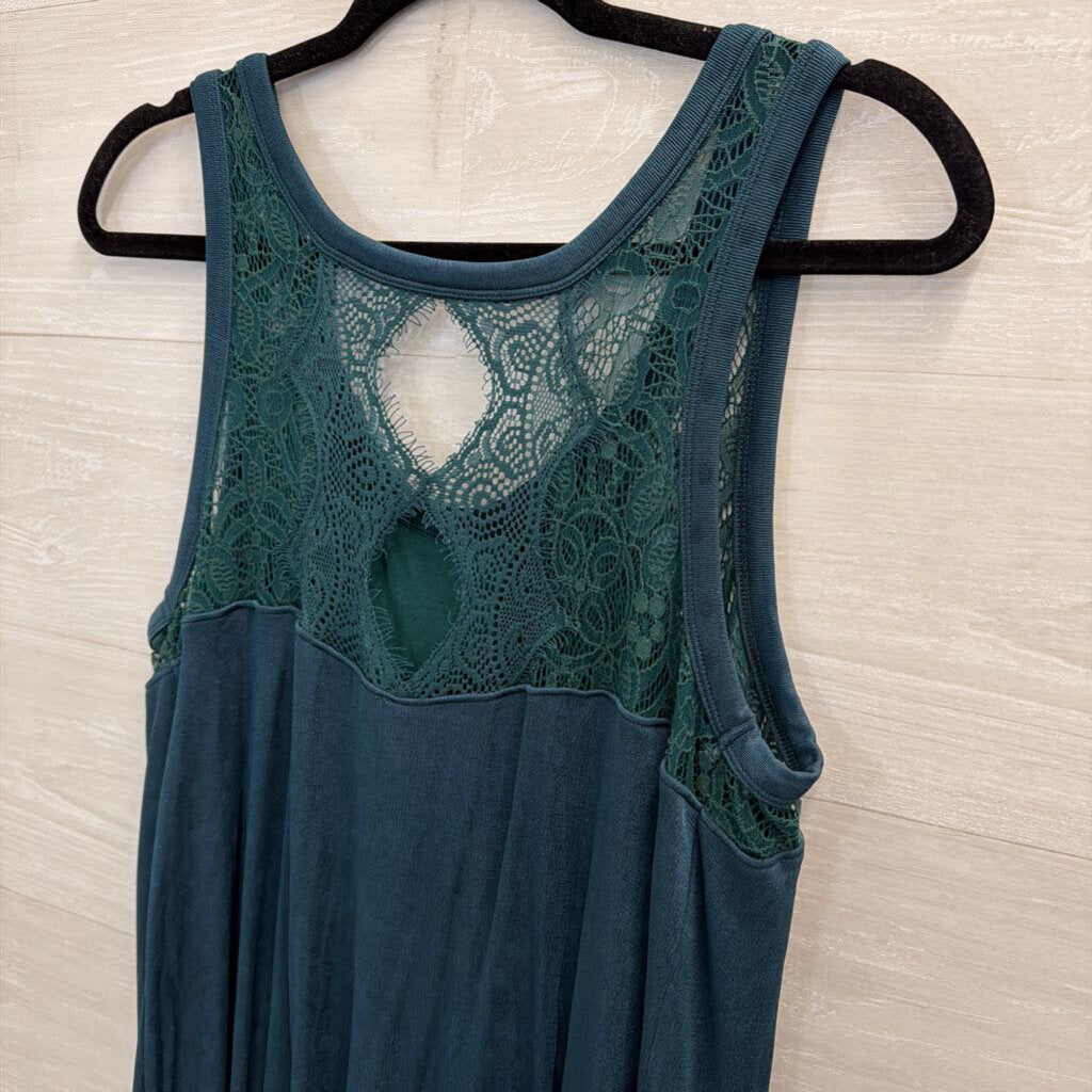 Free People Jade Green Dotted Lace Make It Count Swing Dress Large