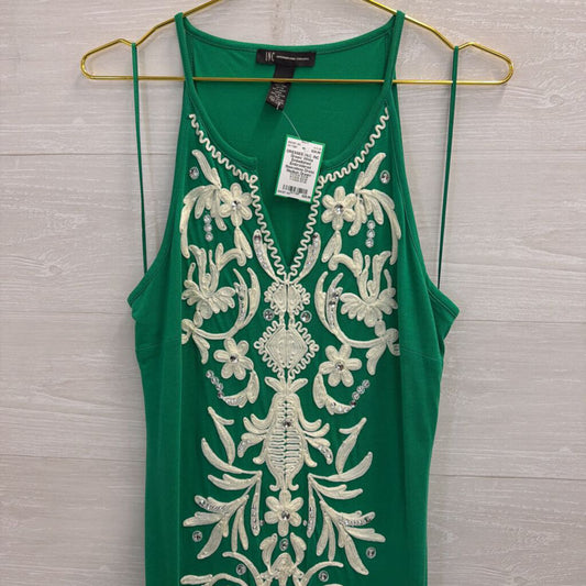 INC Green/ White Embellished Embroidered Sleeveless Dress Medium
