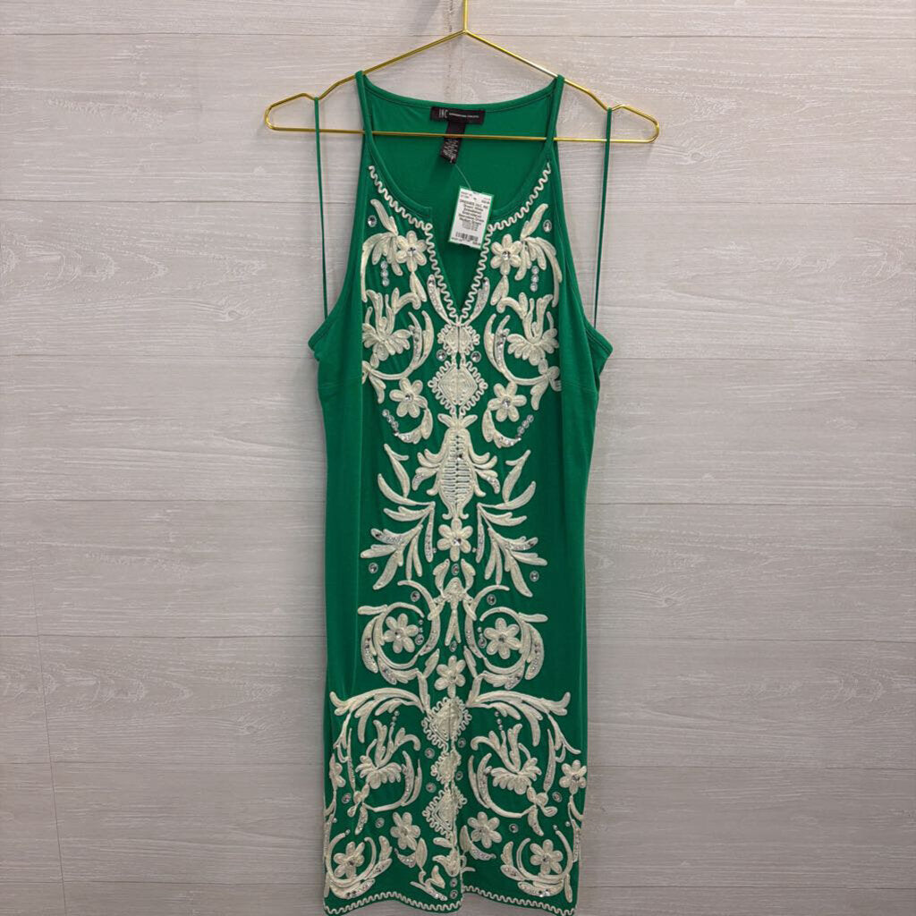 INC Green/ White Embellished Embroidered Sleeveless Dress Medium