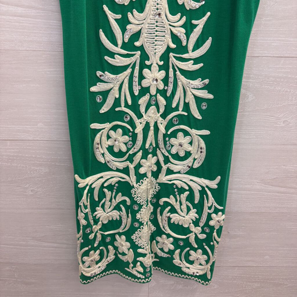 INC Green/ White Embellished Embroidered Sleeveless Dress Medium