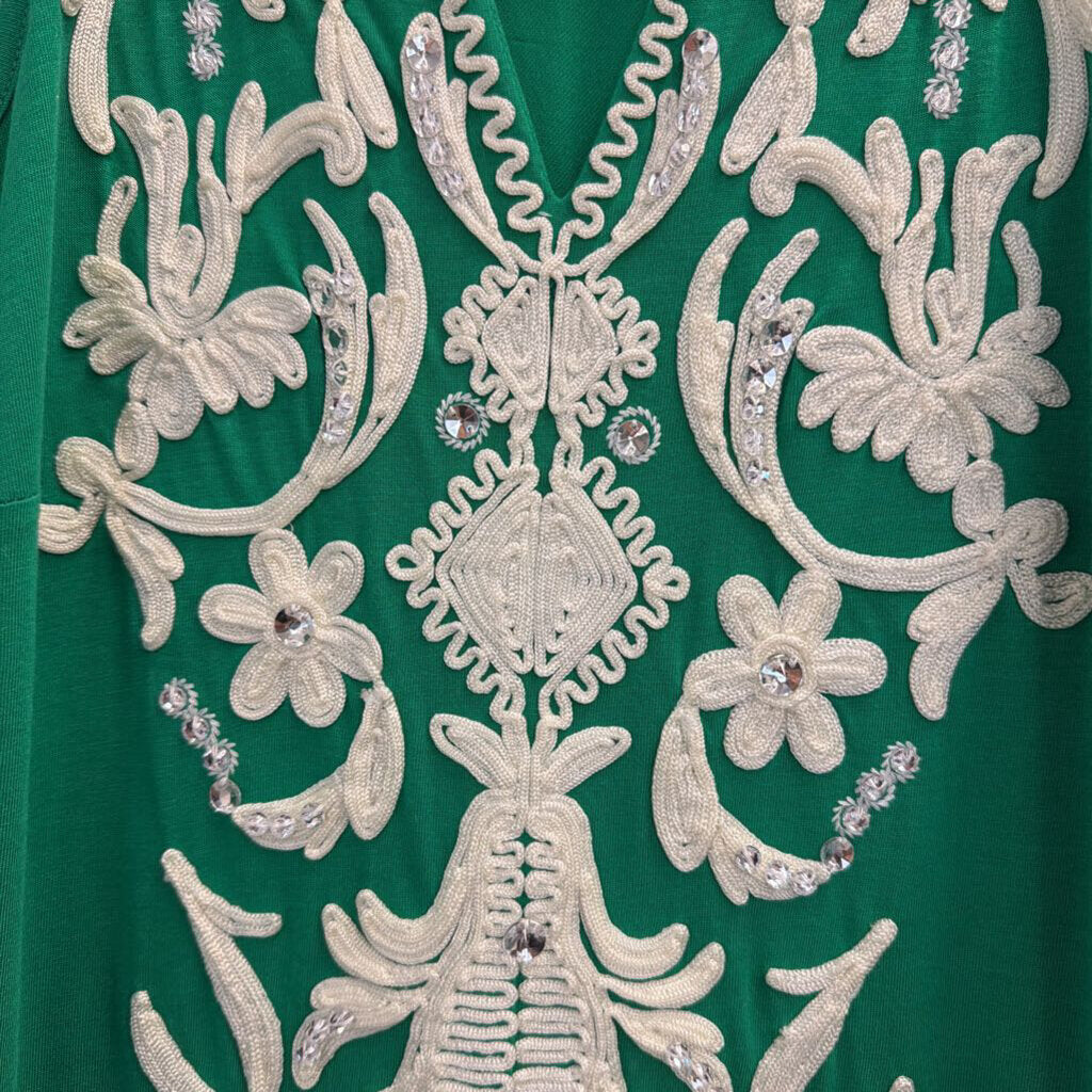 INC Green/ White Embellished Embroidered Sleeveless Dress Medium