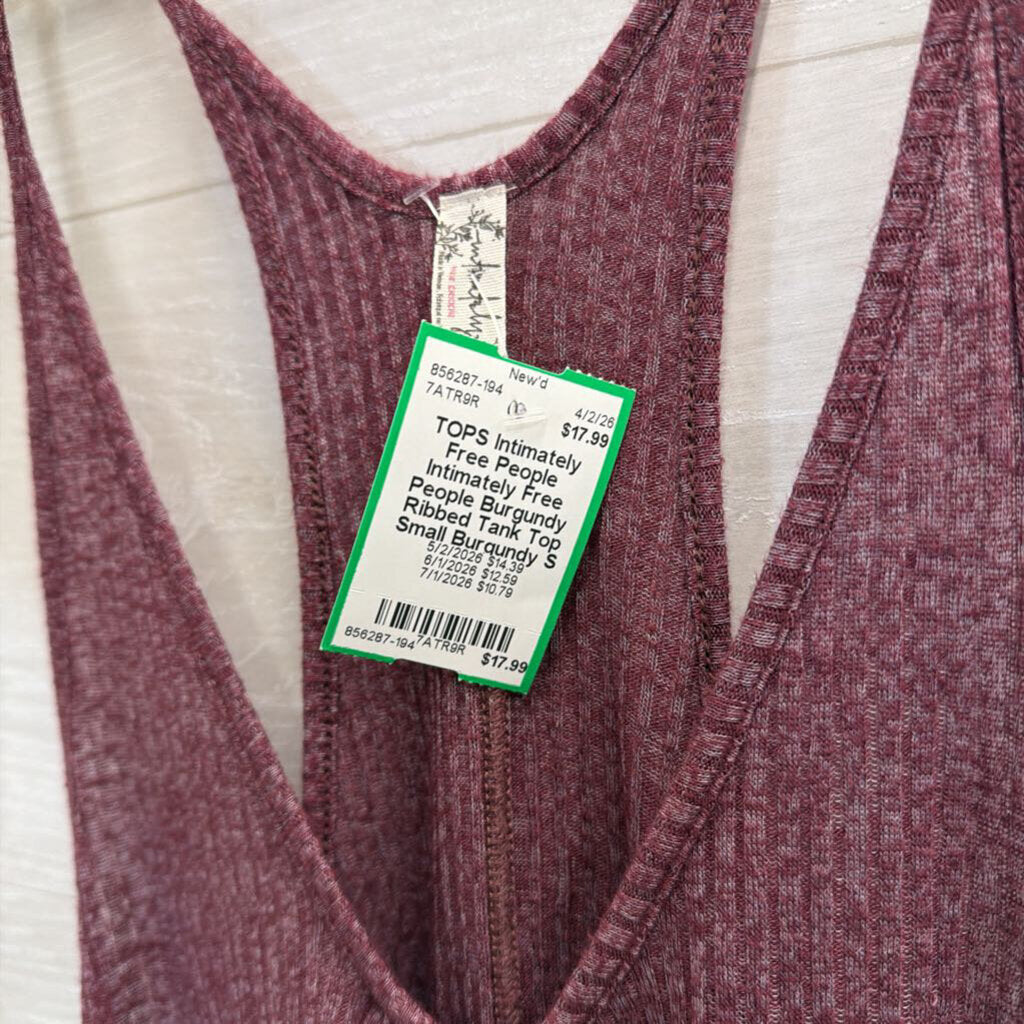Intimately Free People Burgundy Ribbed Tank Top Small