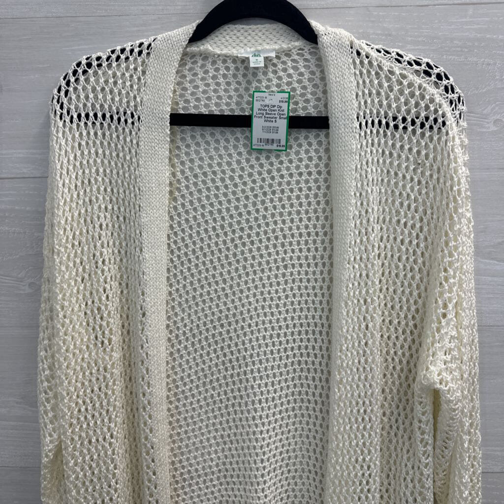 Dip White Open Knit Long Sleeve Open Front Sweater Small