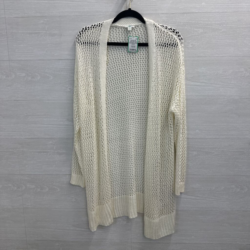 Dip White Open Knit Long Sleeve Open Front Sweater Small