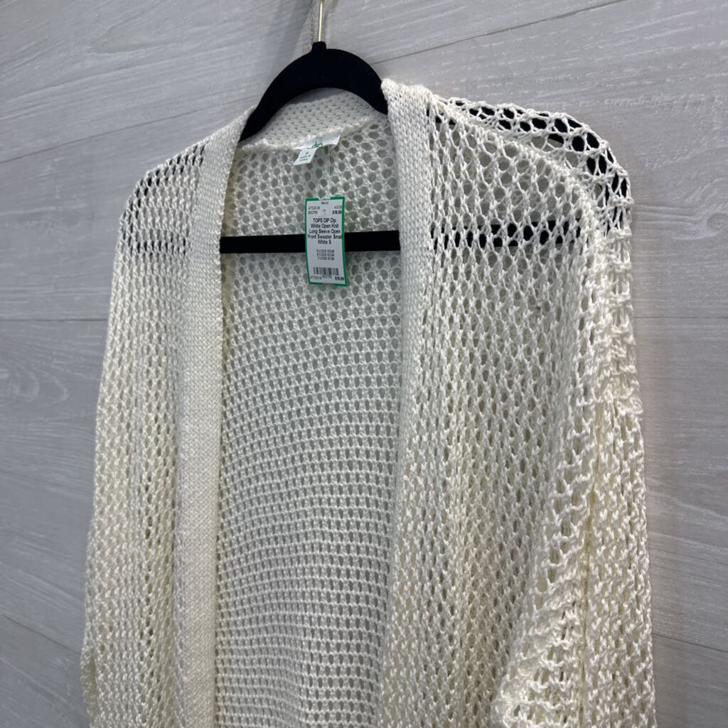 Dip White Open Knit Long Sleeve Open Front Sweater Small