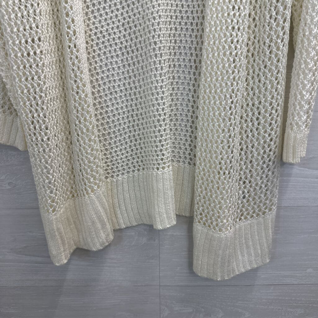 Dip White Open Knit Long Sleeve Open Front Sweater Small