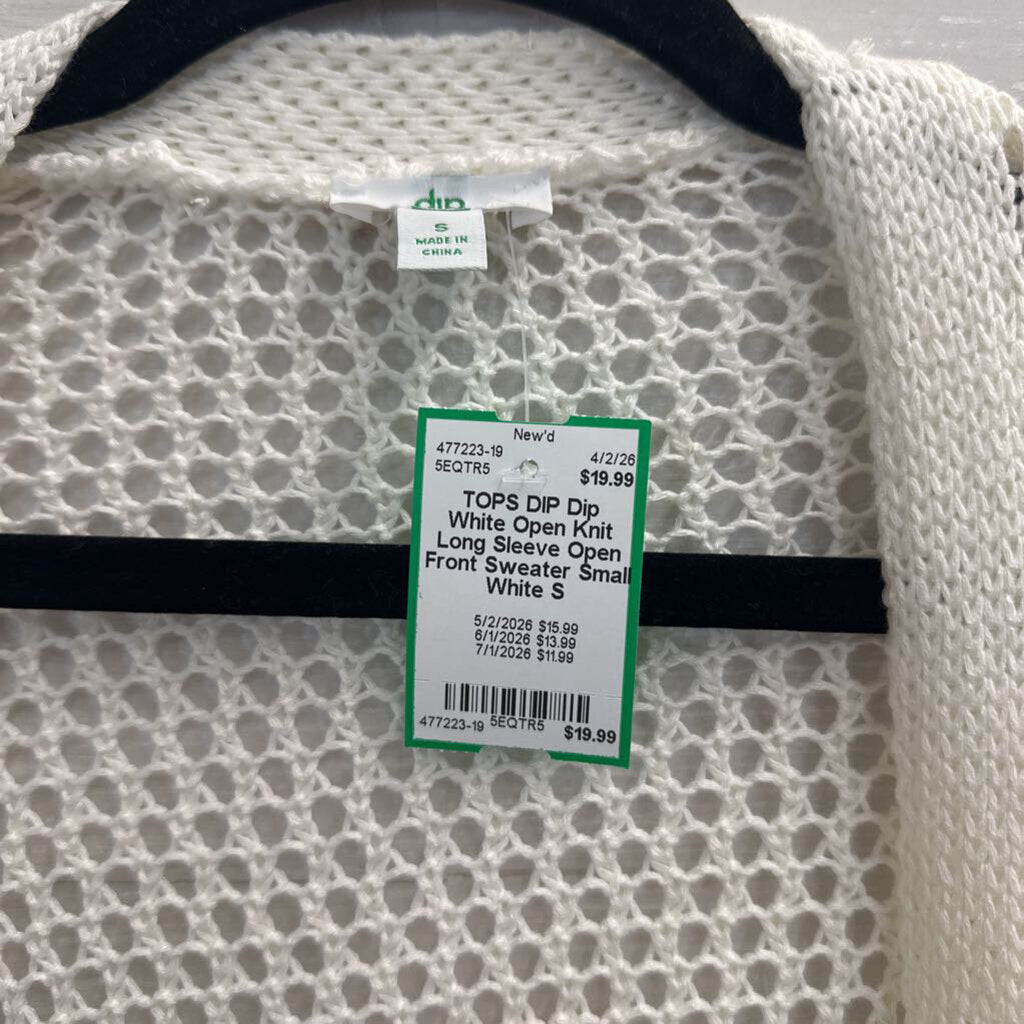 Dip White Open Knit Long Sleeve Open Front Sweater Small