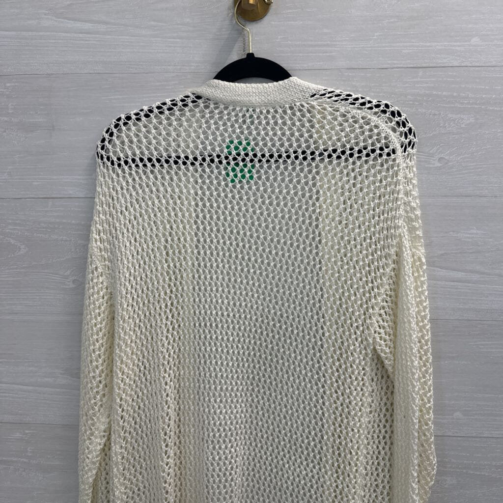 Dip White Open Knit Long Sleeve Open Front Sweater Small